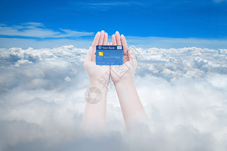 蓝色vip卡手持银行卡设计图片