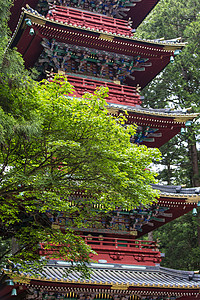 鬼楼日本古建筑的红色亭楼背景