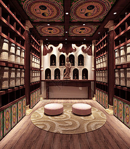 新中式书房效果图背景图片