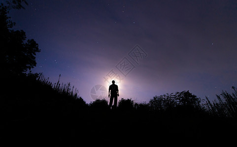 黑夜月亮月光剪影背景