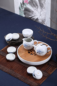 茶字水墨素材中国风茶具背景