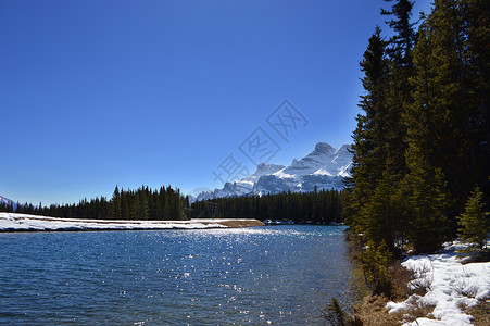 卡明克加拿大班夫国家公园雪山Lake Minnewanka背景