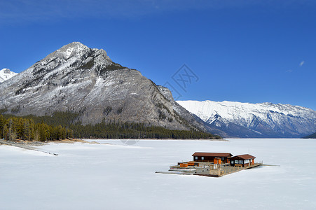 加拿大班夫国家公园雪山Lake Minnewanka图片