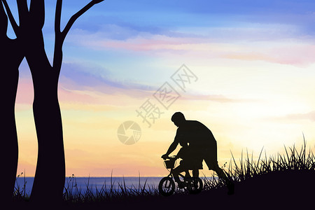 爸爸背儿子骑自行车的父子设计图片