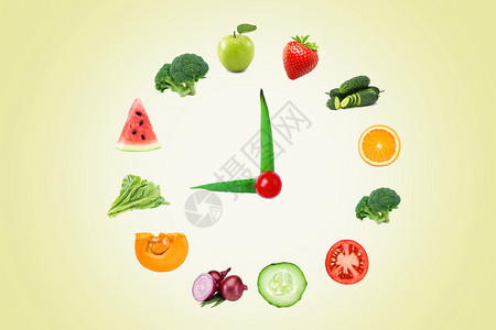 新鲜可口健康果蔬创意钟表设计图片
