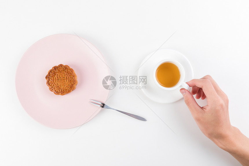 极简中秋月饼下午茶摆拍图片