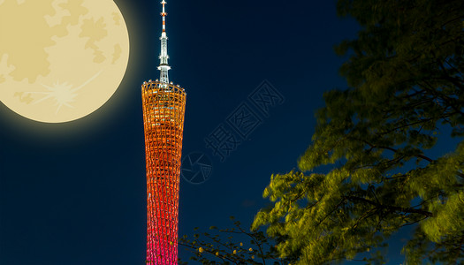 广州塔夜景浓情中秋设计图片