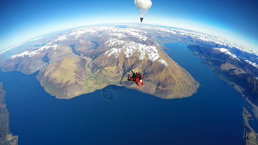 飞机气球素材新西兰皇后镇极限运动跳伞航拍风景背景