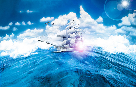 航海帆船乘风破浪设计图片