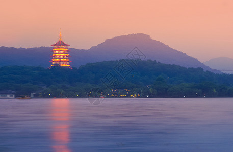 西湖暮色景点夜景湖高清图片