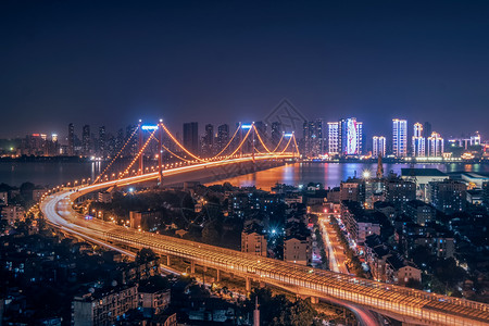 立体漂亮花武汉鹦鹉洲长江大桥夜景背景