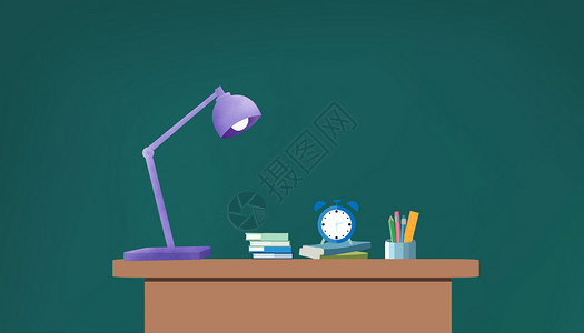 台灯黄色照明学习书桌教育背景设计图片