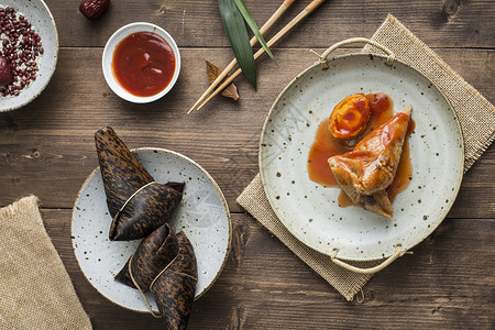 端午粽子红烧鲍鱼食物高清图片