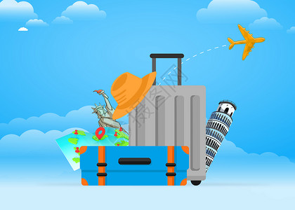 红色行李箱旅行背上行李旅行设计图片