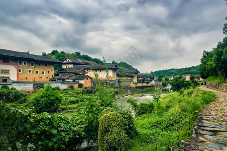 福建龙岩土楼风光背景