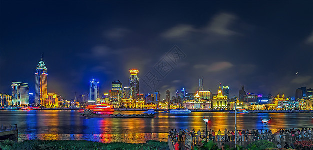 外滩观光夜色中的上海浦西风光背景