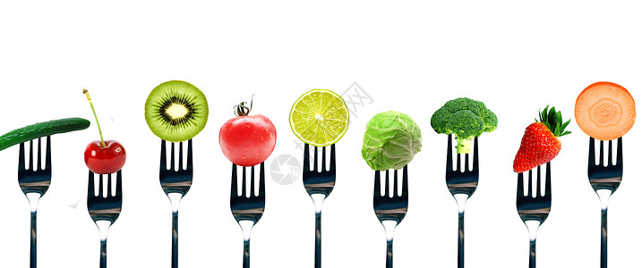 叉子与水果蔬菜高清图片