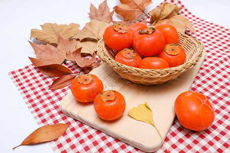 红色秋天秋天熟透了的柿子背景