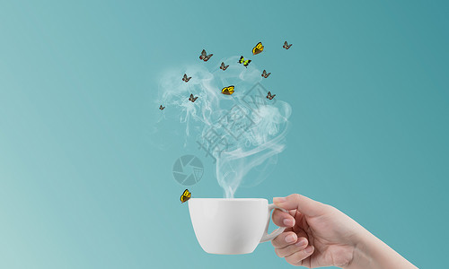 蝴蝶在咖啡杯创意家居水杯设计图片