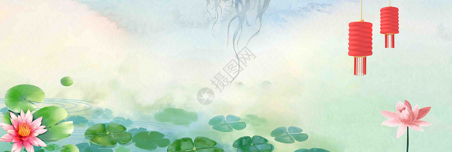 圆形莲花灯笼中国风文艺背景设计图片