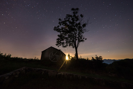 星空和日出月出东山高清图片