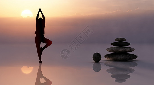 健身道夕阳下瑜伽剪影设计图片