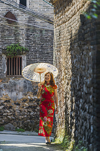 旗袍秀古城背景图片