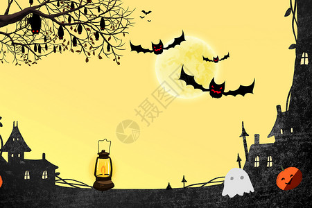 万圣节背景月夜蝙蝠高清图片