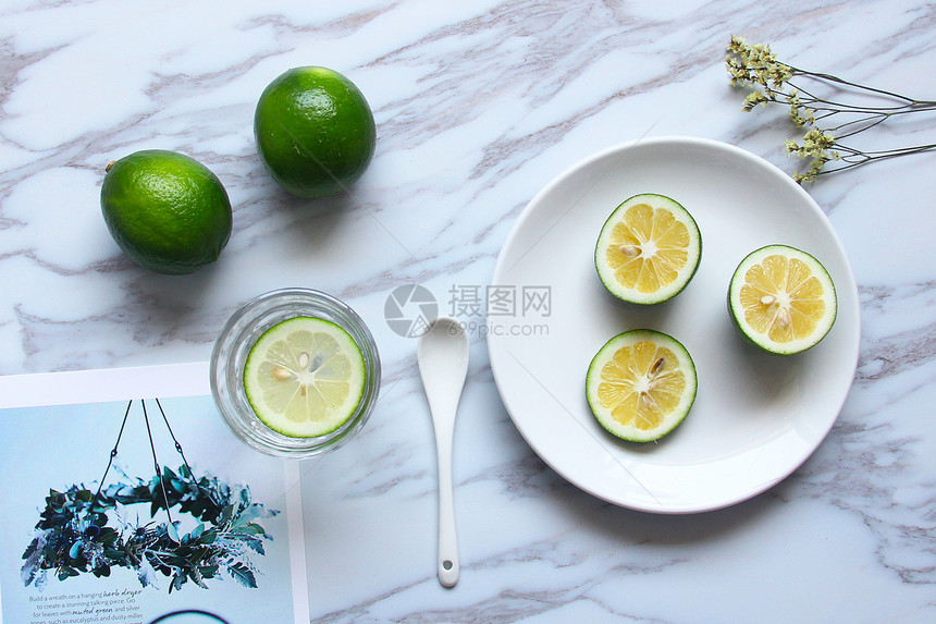 新鲜水果青柠檬静物白色背景素材图片