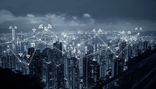 wifi符号城市网络连接夜景背景