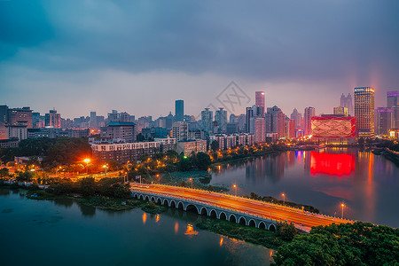 武汉城市夜景楚河汉街汉秀剧场背景