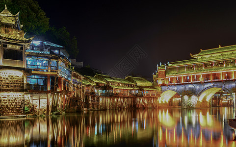 侗族风雨桥凤凰夜景背景