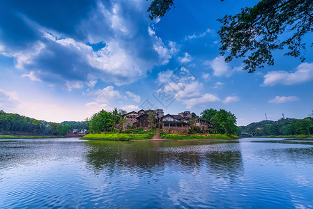 青山中的房子重庆溏河古镇风景背景