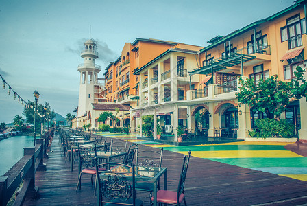 海边灯塔马来西亚兰卡威酒店风景背景