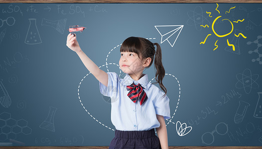 画画的女孩线稿扔纸飞机的女孩设计图片