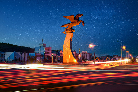 星空延时摄影夜景地标与车流背景