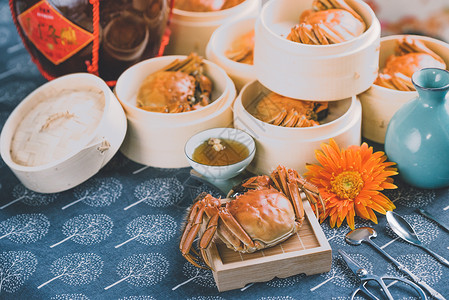 中国风复古美食传统秋天美食大闸蟹背景