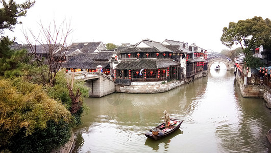 烟雨人家小桥流水人家古镇背景