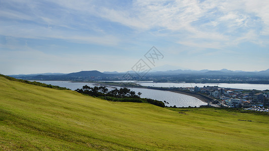 韩国济州岛城山日出峰观景台俯视唯美风景高清图片