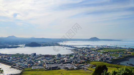 韩国济州岛城山日出峰观景台俯视唯美风景背景图片