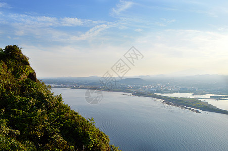 韩国车模黄美姬韩国济州岛城山日出峰观景台俯视唯美风景背景