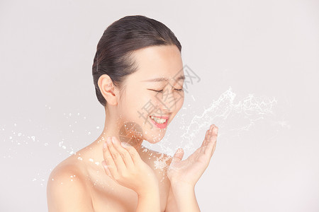 精修人物素材女性洗脸泼水背景