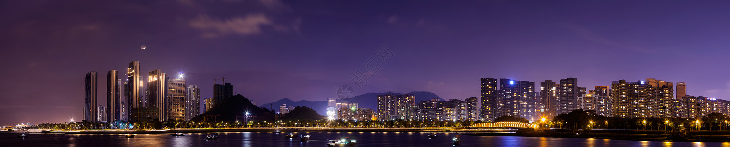 深圳湾写字楼海岸城市夜景风光背景