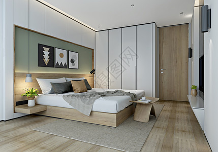 木地板中式卧室卧室室内效果图背景