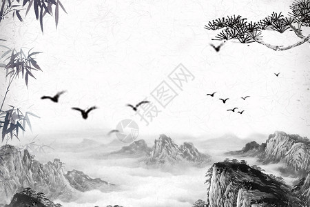 黑白风景画中国风水墨背景设计图片