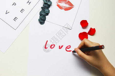 玫瑰花手写love情人节素材背景图片