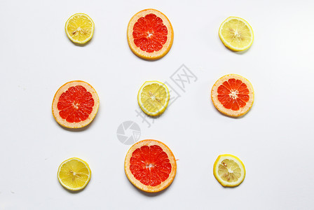 新鲜水果柠檬西柚切片白底图图片