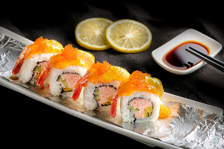 飞鱼子寿司手绘日本料理寿司背景