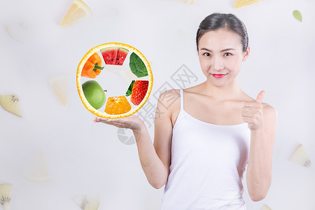 水果女人水果蔬菜健康生活方式设计图片