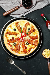 美味披萨展架设计海报风芝士鸡肉披萨背景